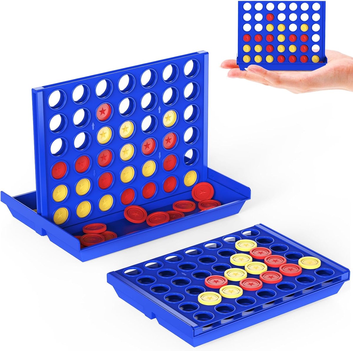 SnelShoppen - Mini 4 op een Rij Bordspel Set voor Kinderen - Reisformaat 4 in 1 Spel voor Auto en Vliegtuig - Leuk en Educatief Bordspel voor Kinderen