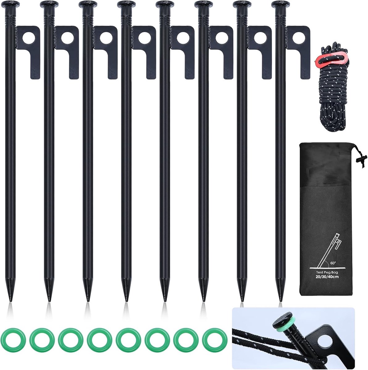 SnelShoppen - Pack van 8 Stormbestendige Tentpinnen - 30 cm Lange Haringen voor Camping en Buitenactiviteiten - Duurzaam en Roestvrij Staal - Ideaal v