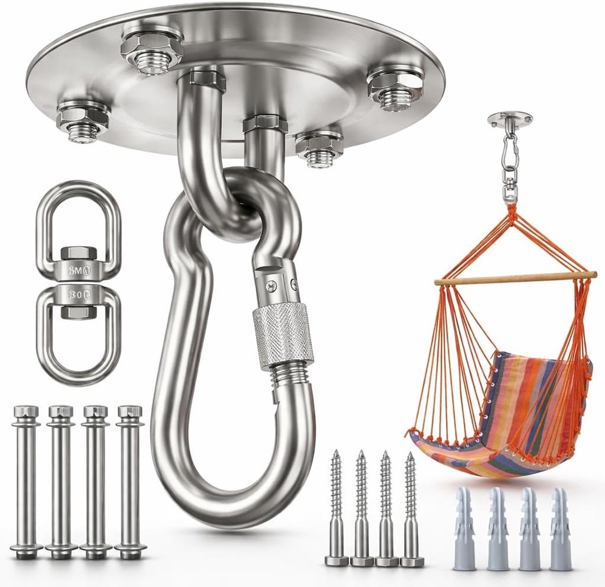 SnelShoppen - Stevige Schommelstoelhaken 360° Rotatie - Robuuste Roestvrijstalen Ophanghaken voor Hangmat, Plafondhaak, Yoga, Sportschool, Houten Vera