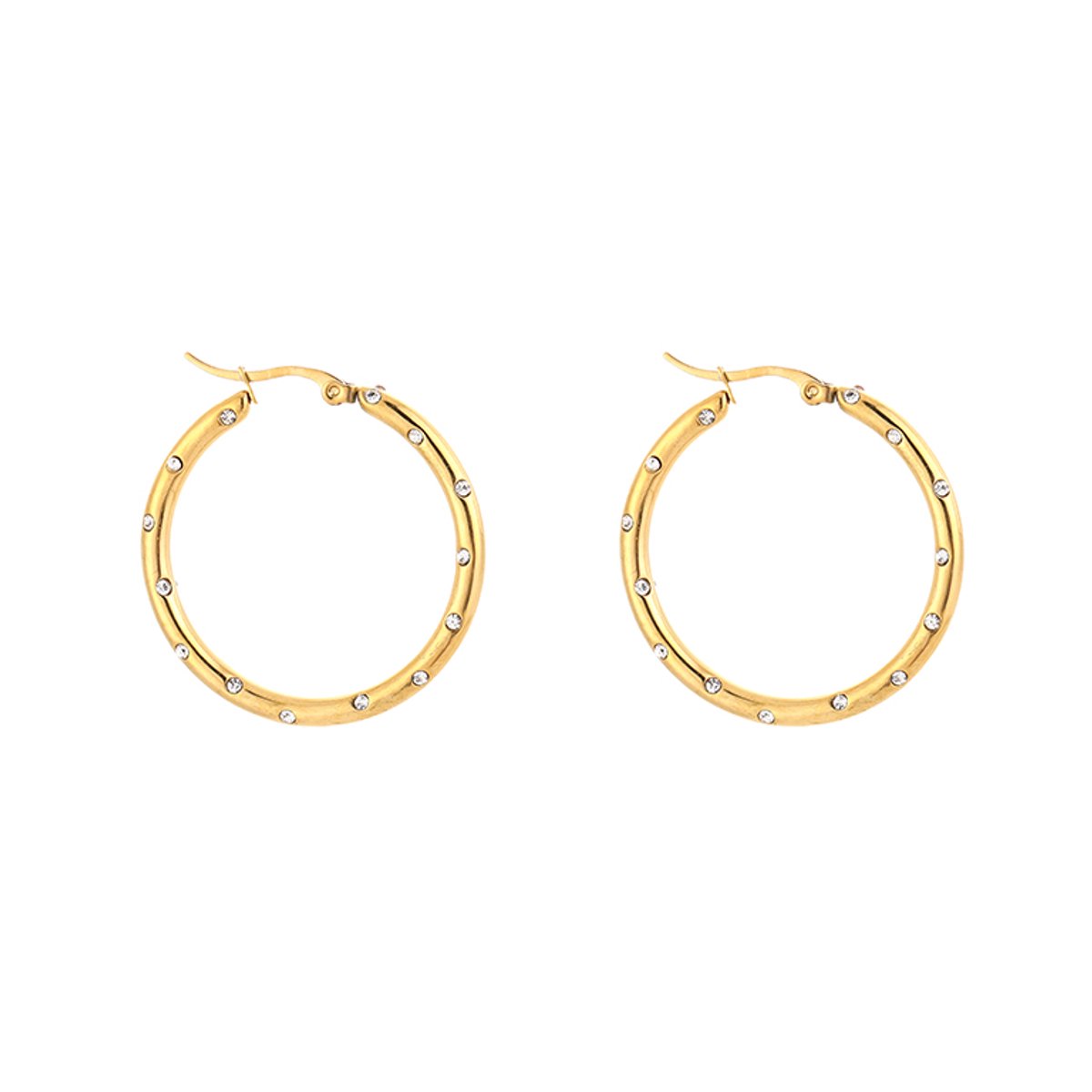 Stainless Steel Hoops met Strass Zirkonia – Elegante & Sprankelende Oorringen - RVS - Goud - 40mm