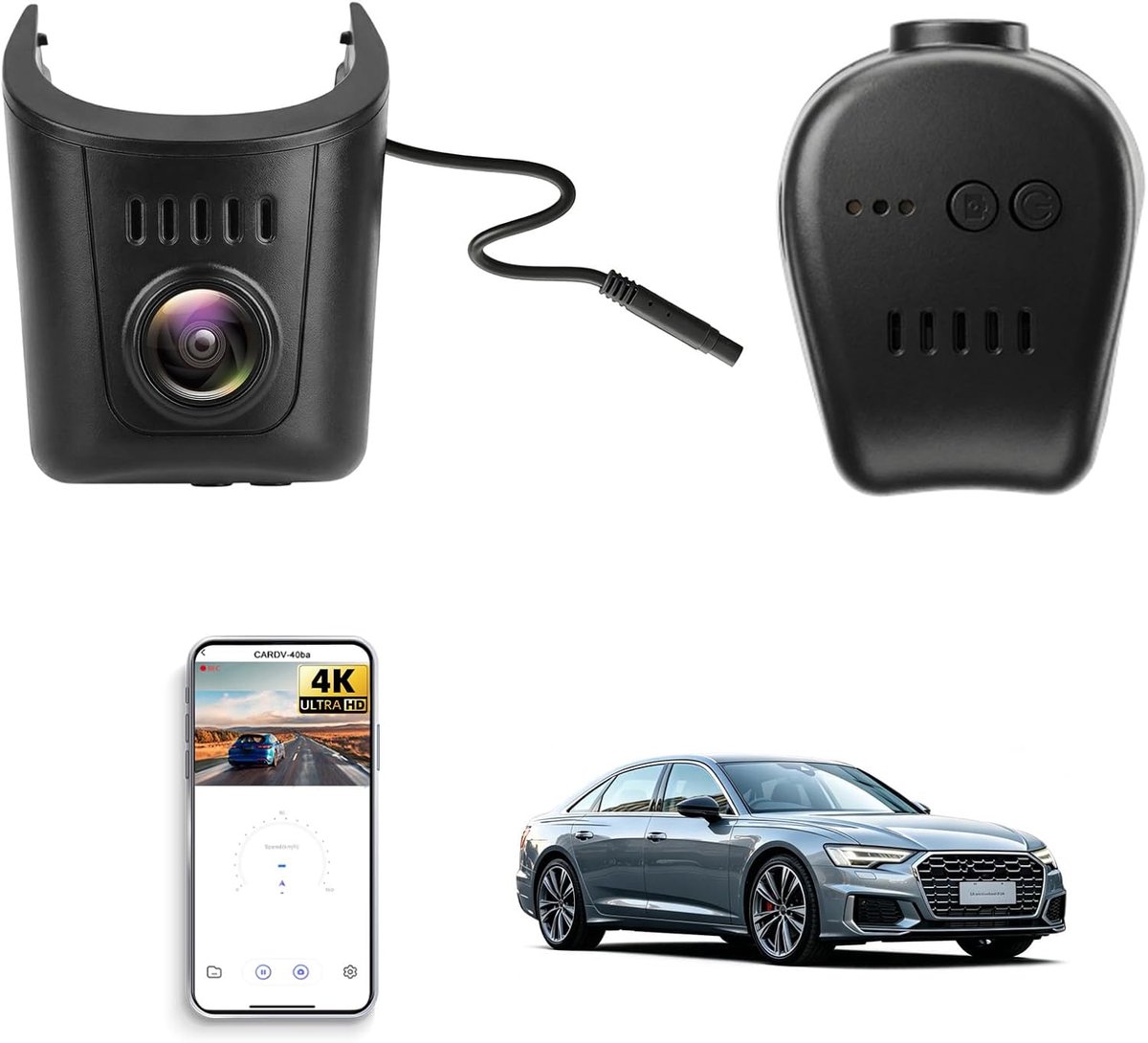 SnelShoppen - 4K Dashcam Auto met WiFi-APP, G-Sensor, Nachtzicht, Plug & Play voor Audi A1 A3 A4 A5 A6 A7 A8 e-tron Sportback GT Q2 Q3 Q5 Q7 Q8 TT R8