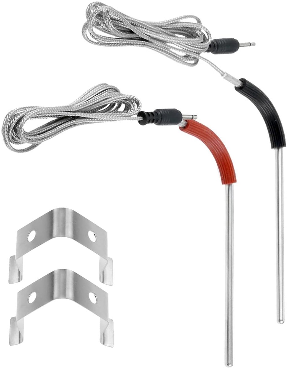 SnelShoppen - 2 Grill-Reservesondes voor Vlees, Compatibel met iGrill Thermometers, Temperatuurbereik -50°C tot 380°C, Roestvrij Staal, 120 cm, Zwart,