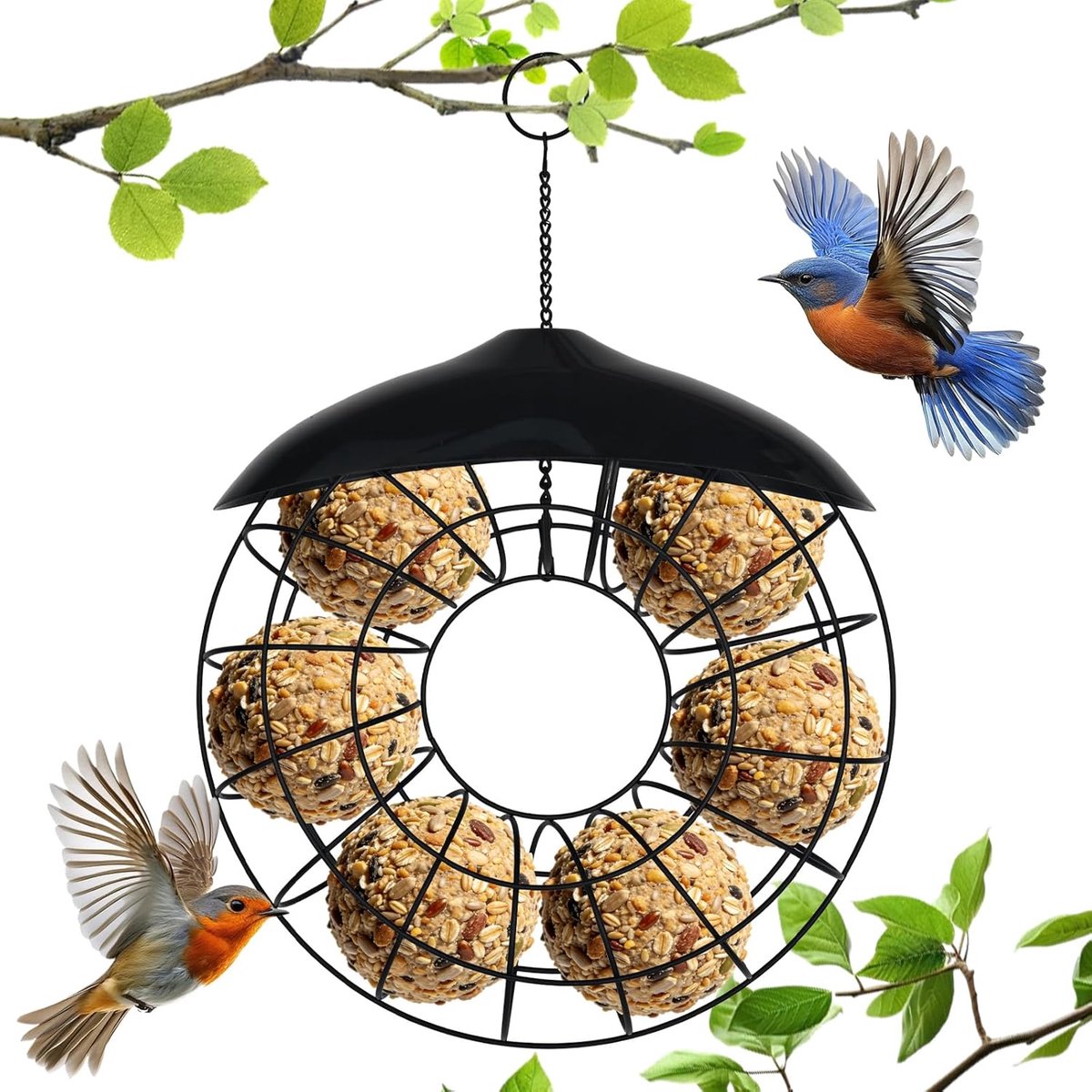 SnelShoppen - Tit Ball Holder, Hangende Vogelvoeder Dispenser, 24cm Vogelvoerhouder van Hoogwaardig Metaal voor Tuin en Buiten, Ideaal voor Wilde Voge