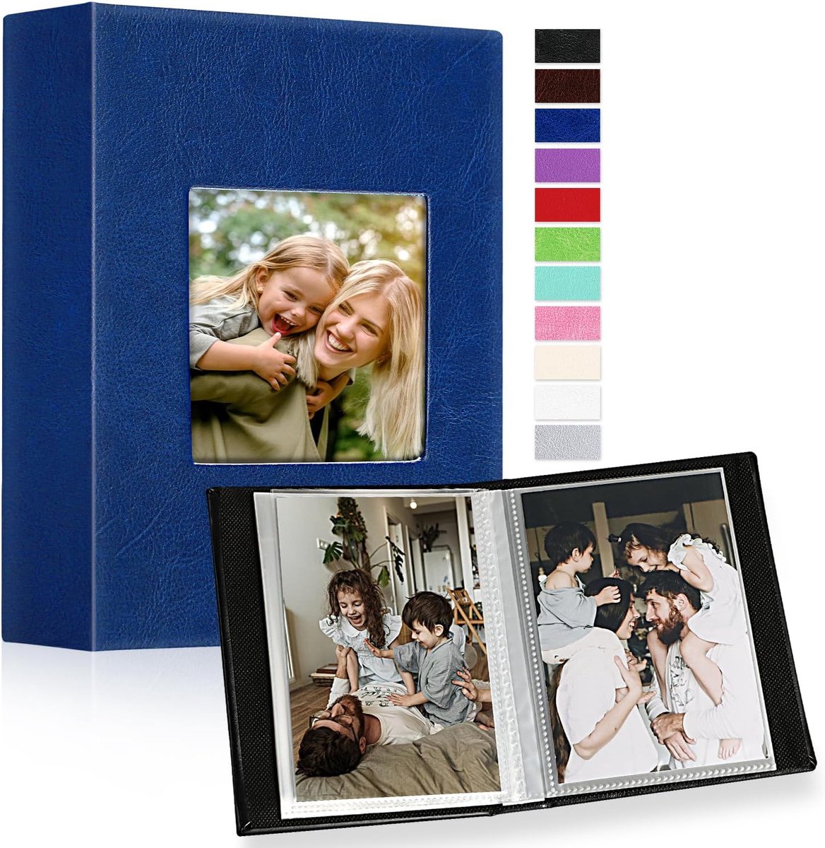 SnelShoppen - Fotoalbum Mini 10x15 cm - 2 Packs - 100 Foto's - Leerlook - Blauw - Ideaal voor Feesten en Herinneringen