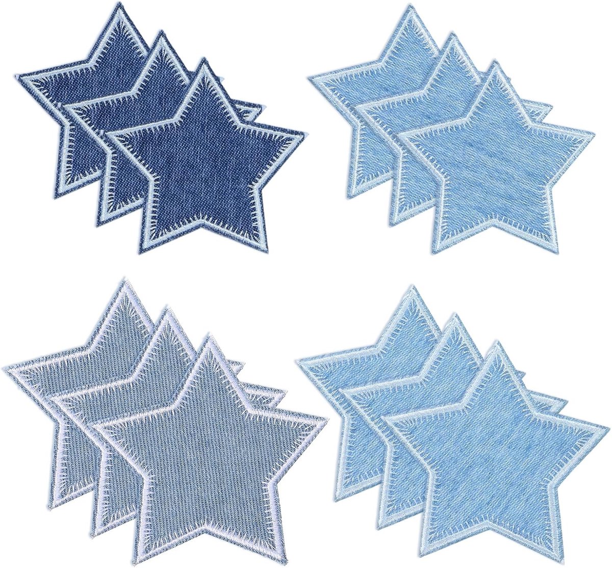 SnelShoppen - 12 Stervormige Strijkpatches voor Jeans, Jassen en Kleding - Blauw - 8,4 x 8 cm - Decoratie en Reparatie - Polyester - Ideaal voor Feest
