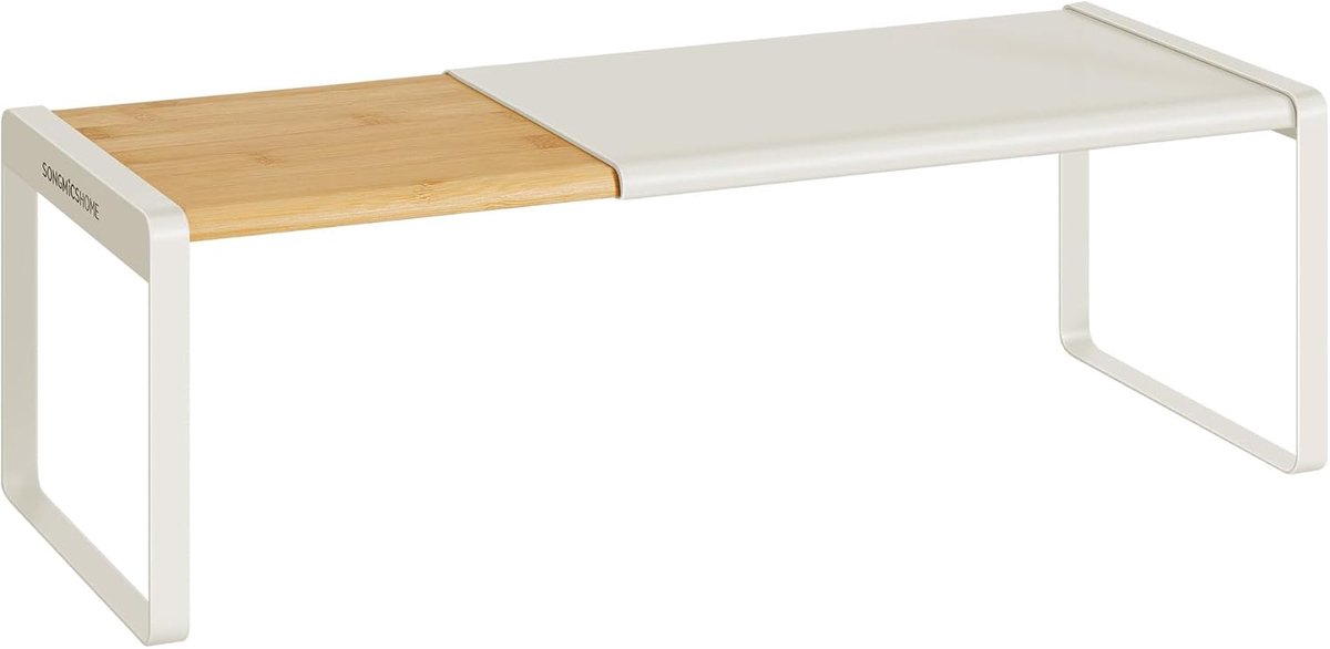 SnelShoppen - Uitbreidbare Keuken Organizer, Kruidennrek, Licht Bamboe & Crème Wit, Verstelbaar van 33cm tot 54cm, Voor Keukenkasten, Aanrecht, Tafel,