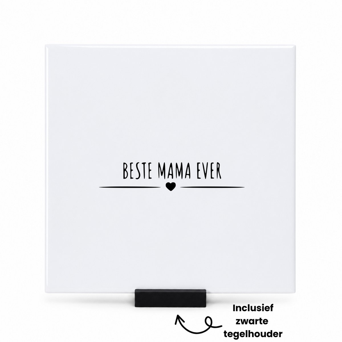 Hacebo Beste mama ever tegeltje met tegelhouder - Mama - cadeau mama - tegeltjes met tekst - Moederdag - Leuk cadeau voor je mama om te geven - verjaardag mama - spreuktegels - 15x15 CM Wit