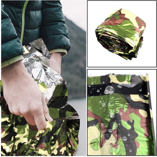 SnelShoppen - Survival Slaapzak voor 2 Persoon met Balaclava en Extra Grote Nooddeken - Herbruikbaar voor Camping en Hiking - 2 Pack — afbeelding 4