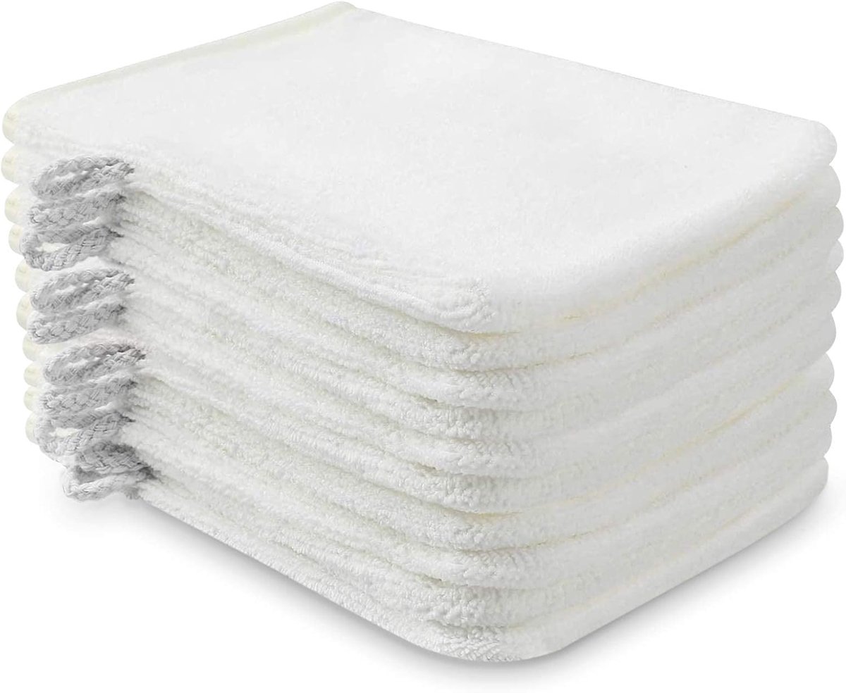 SnelShoppen - Set van 10 Microfibre Wasdoeken, Zachte Gezichtsreinigingshandschoenen, Herbruikbare Makeup Verwijder Mittens, 6x8 inch, Wit, Ideaal voo