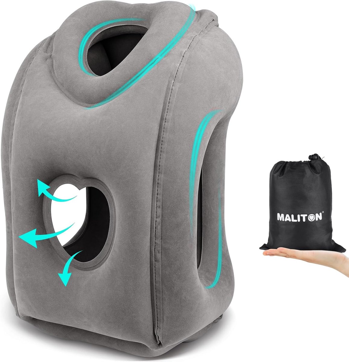 SnelShoppen - Multifunctioneel Opblaasbaar Reiskussen - Ergonomisch Hoofdkussen voor Neksteun - Ideaal voor Vliegtuig, Auto, Bus, Kantoor - Comfortabe