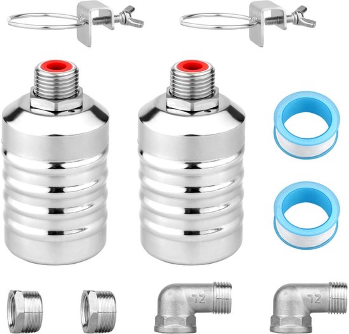 2-delige watervlotterklep, roestvrijstalen automatische waterniveauregeling vlotterklep met 1/2 inch en 3/4 inch aansluiting voor aquarium, zwembad, vee, kook