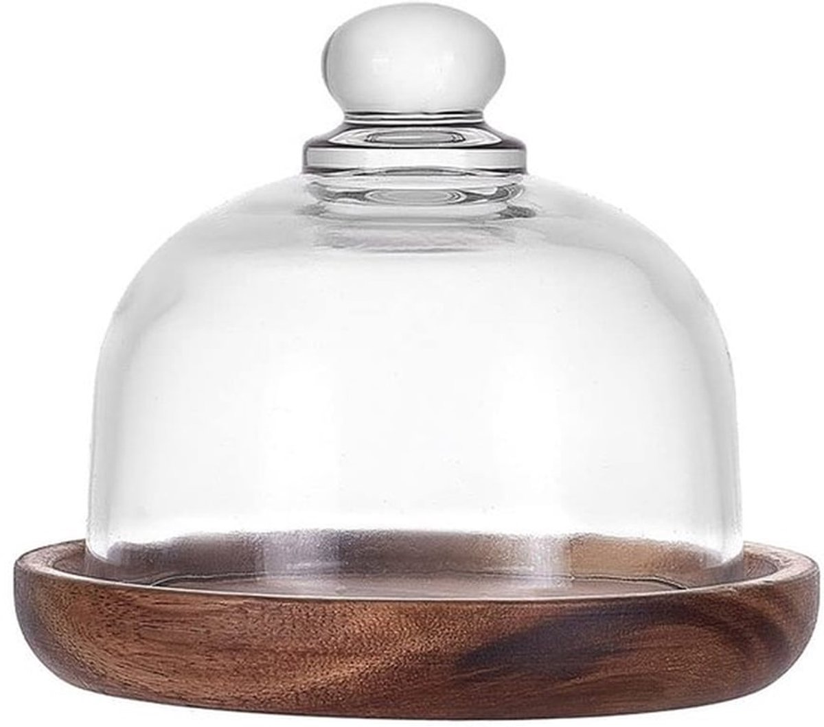 Taartstandaard glazen stolp met houten voet, transparante kleine taartklok, koepel, glazen display, vitrines, decoratieve voedselafdekking met dienblad, voor keuken, dessert, bruiloft,