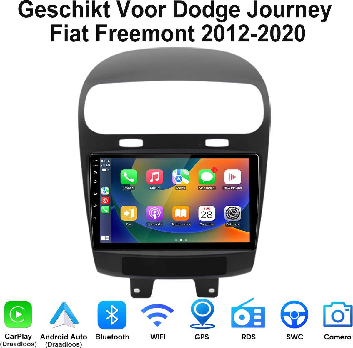 Junsun Android 15 Autoradio Geschikt Voor Dodge Journey Fiat Freemont 2012-2020 - Draadloze CarPlay & Android Auto - Bluetooth - GPS-Navigatiesystem - 9-inch Touchscreen - WiFi - RDS - USB - Stuurwielbediening