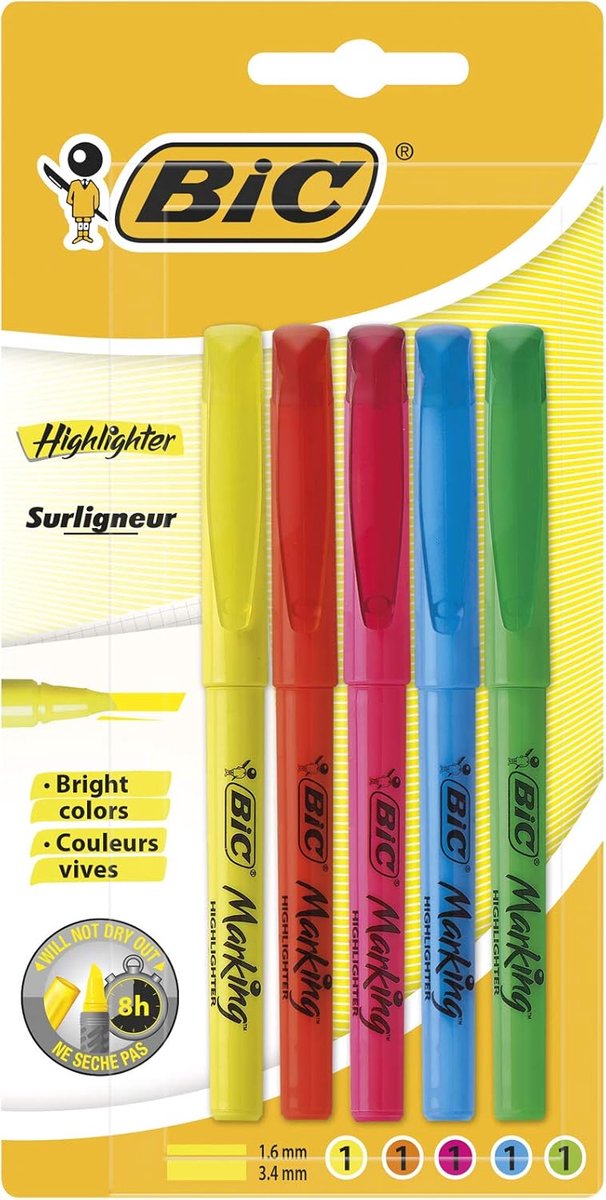 SnelShoppen - Highlighter Markeerstiften Verstelbare Schuine Punt, Pak van 5 Stuks in Verschillende Kleuren - Ideaal voor Studie, Werk en Creatieve Pr