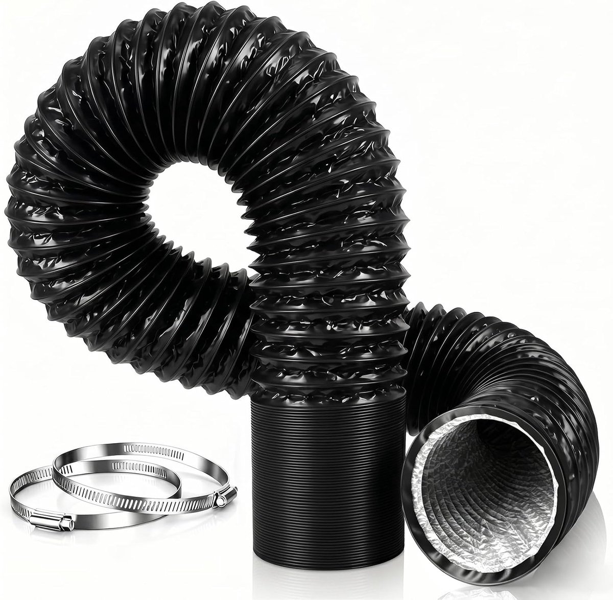 SnelShoppen - Afzuigslang 100 mm 3 m, Ventilatieslang PVC, PET, Aluminiumfolie, Staaldraad, Geluiddempend, Warmte-isolerend, Inclusief 2 Slangklemmen