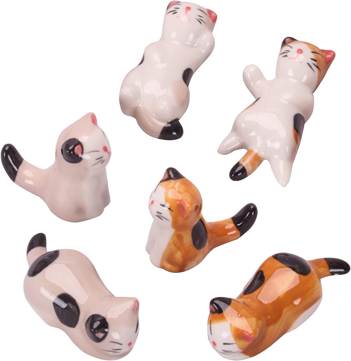 SnelShoppen - Lucky Cat Chopsticks Holder Set - 6 Stuks Keramische Gelukskat Bestekhouder - Schattige Decoratie voor Keuken en Eettafel