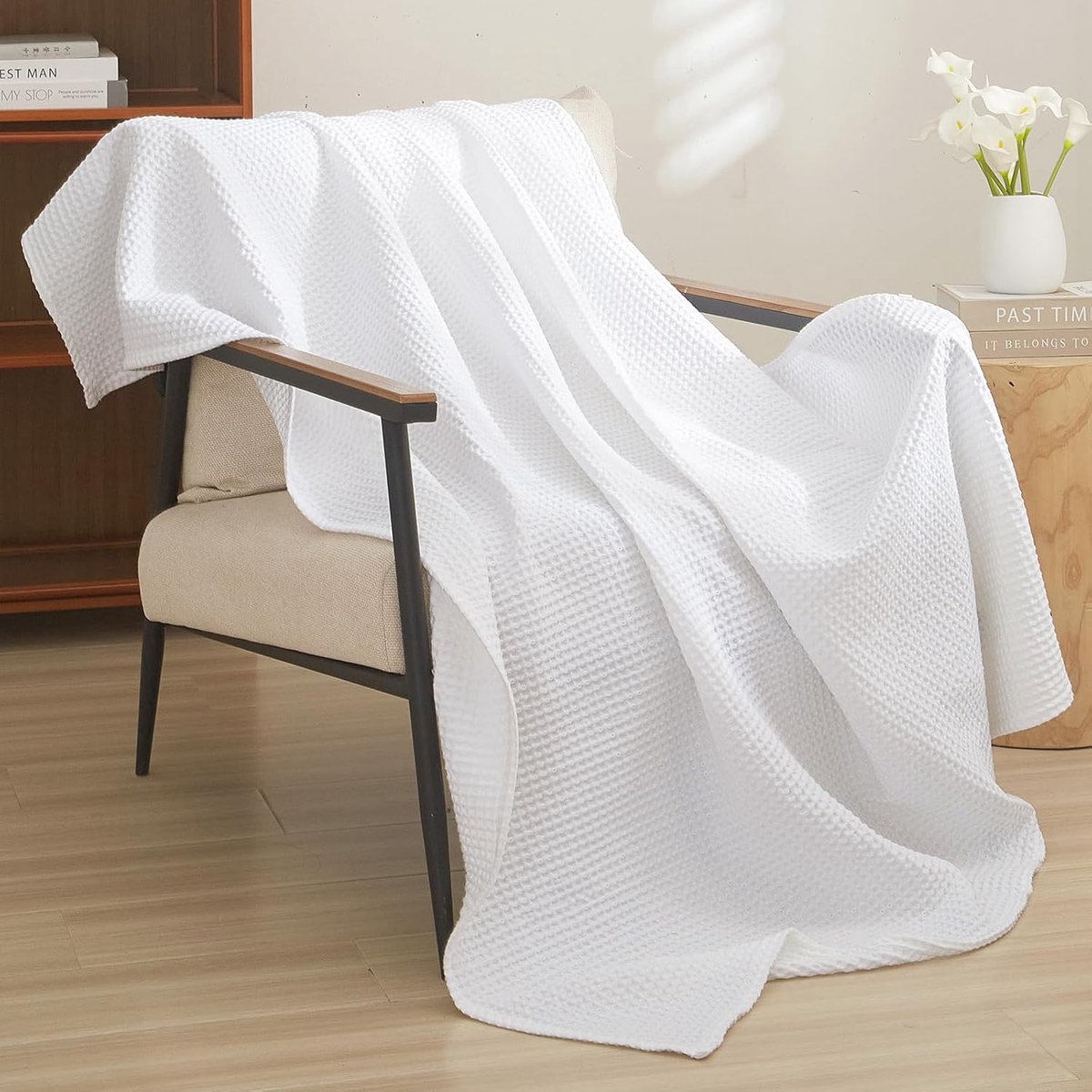SnelShoppen - Waffle Woven Dekbedovertrek 50x60 Inch - 100% Katoen - Lichtgewicht en Ademend - Ideaal voor Sofa, Bed en Kinderen - Elegante Witte Huis