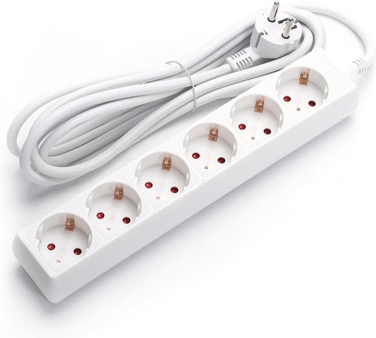 SnelShoppen - Stekkerdoos 6-voudig met 5 m Kabel, 3 G, 1.5 mm², Wit - Ruimtebesparend, Veilig Meerdere Apparaten Aansluiten Thuis, Kantoor, Feest