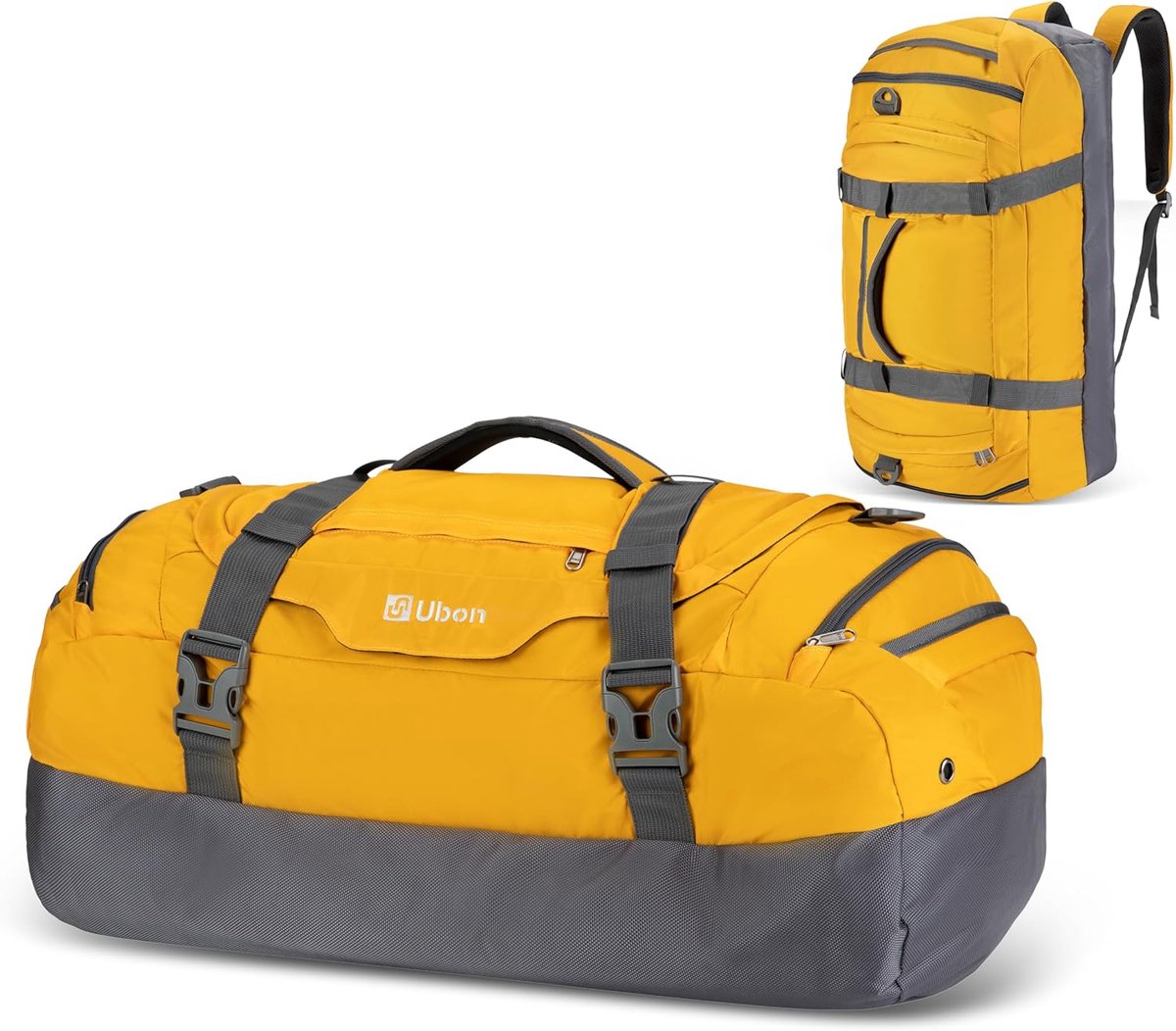 SnelShoppen - Grote Reis Duffel Rugzak met Geventileerde Schoencompartiment, Veelzijdige Sporttas voor Gym, Camping, Strand, Unisex, Geel, 55L