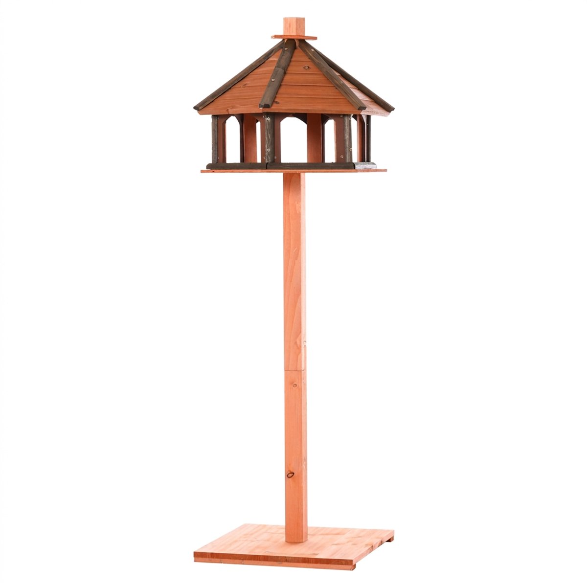 Vogelhuisje - Vogelvoederhuisje - Vogelvilla - Vogelhuis op paal - Massief hout - Weerbestendig - Zadeldak - Tuin - Ø52x130 cm - Voederplaats - Natuur