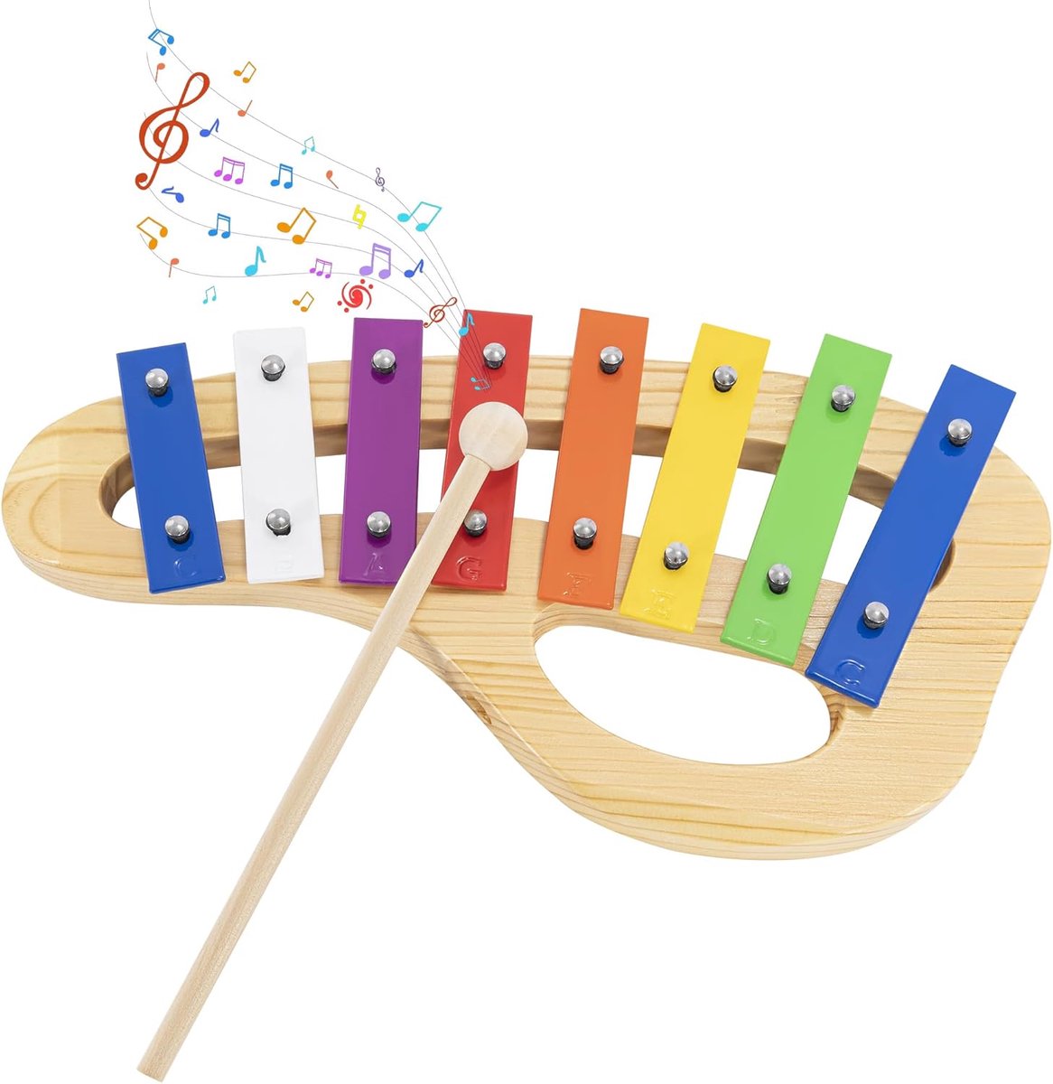 SnelShoppen - Kinderxylofoon met 8 Klanken - Muziek Klokkenspel Hout - Inclusief Hamer - Kleurrijke Toonaard - Perfect voor Peuters en Kleuters - Muzi