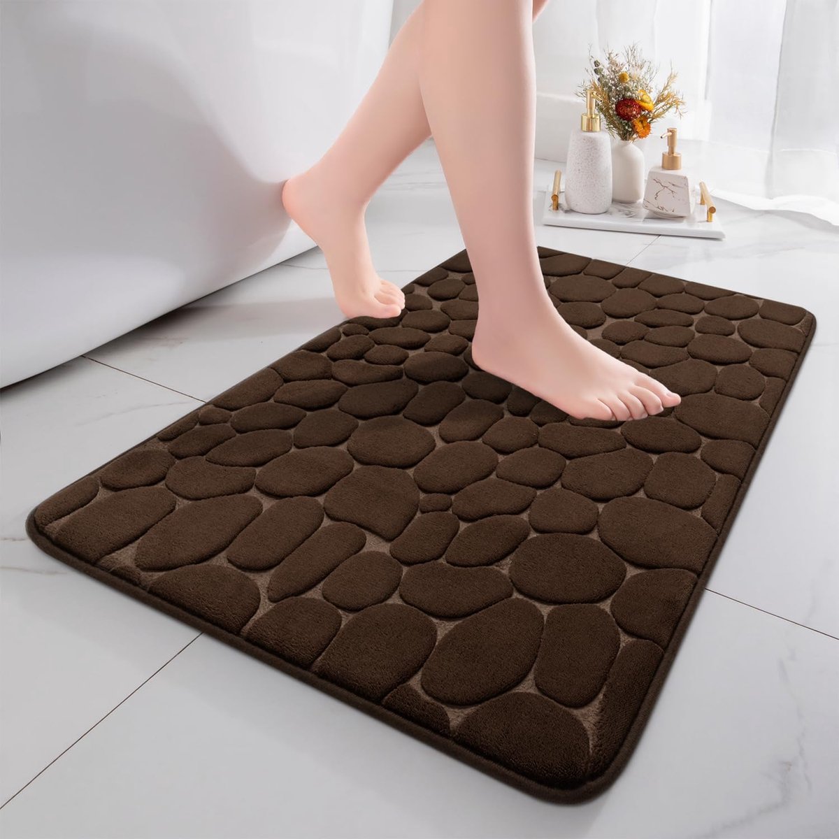 SnelShoppen - Memory Foam Badmat - Absorberende Douchemats - Decoratieve Voetmat - Antislip Badkamer- en Woonkamermat - 43 x 61 cm - Donkerbruin