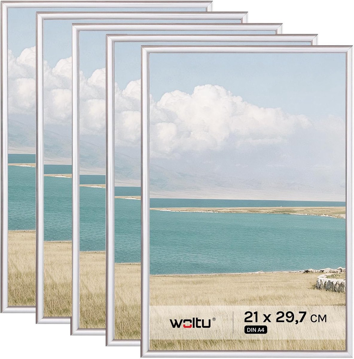 SnelShoppen - 5x Photo Frames A4 21x29.7cm in Modern Zilver, Plastic en Glas, Voor Foto's en Schilderijen, Perfect voor Thuis en Kantoor