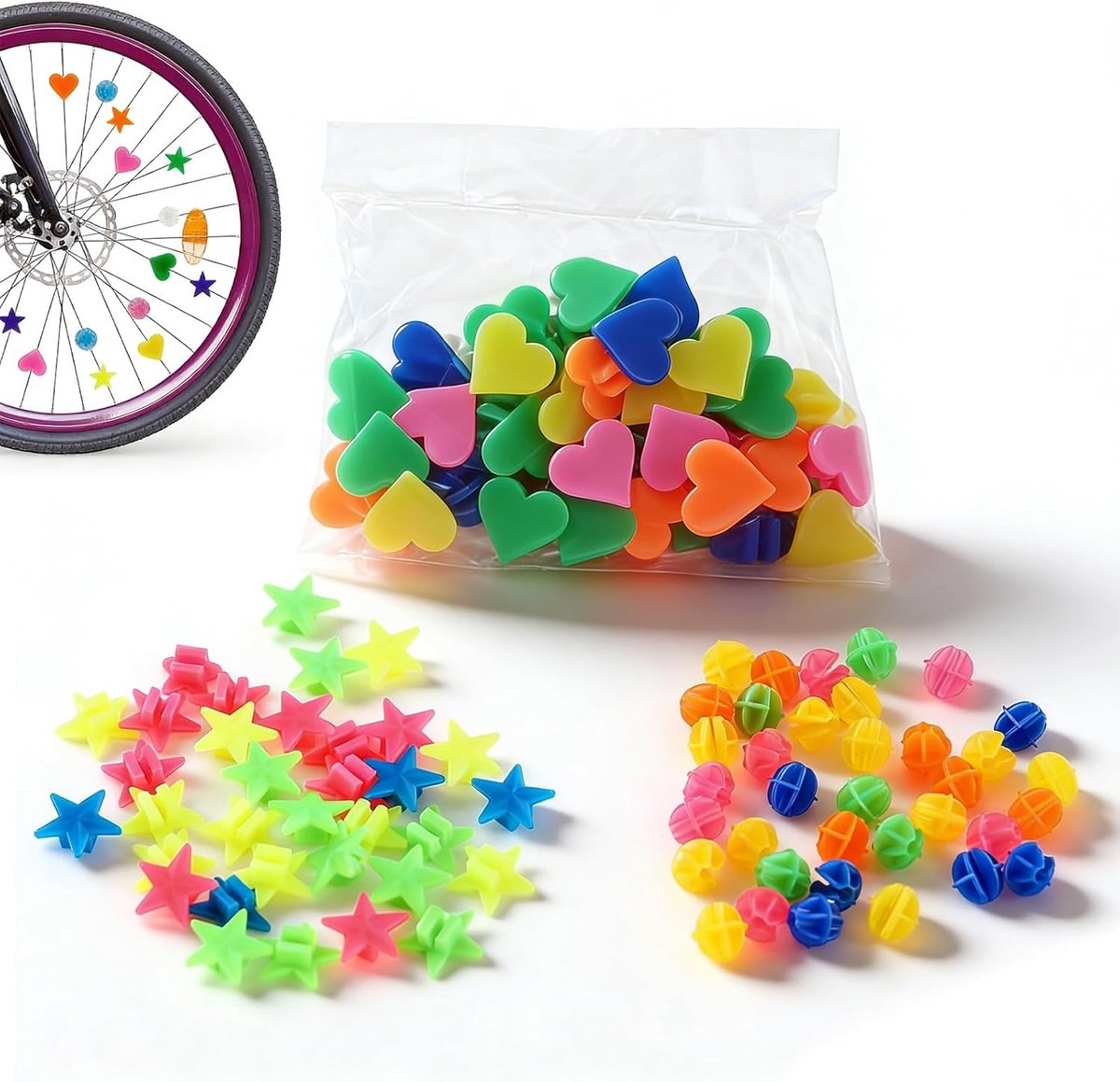 SnelShoppen - 216 Stuks Kleurrijke Fiets Spaken, Fietsaccessoires voor Kinderen, Reflecterende Spaken Clips, Fiets Spaken Decoraties voor Meisjes, Wat