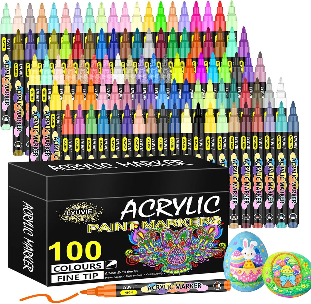 SnelShoppen - 100 Kleuren Acrylverf Pennen Set - Watergebaseerde Permanente Markers met Extra Fijne Punt 0.7mm voor Tekenen op Steen, Hout, Glas, Kera