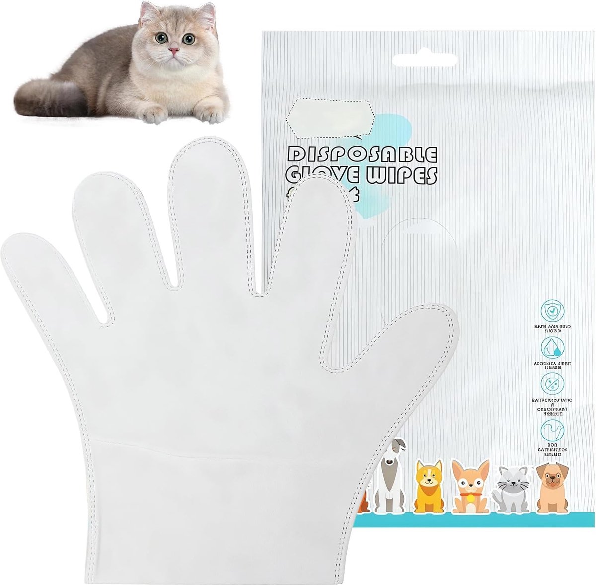 SnelShoppen - Pet Wipes voor Honden en Katten, Deodoriserende Wipes, Verzorgingshandschoenen, Wegwerp Washandjes voor Poot, Vacht, Gezicht, Oren, Bill