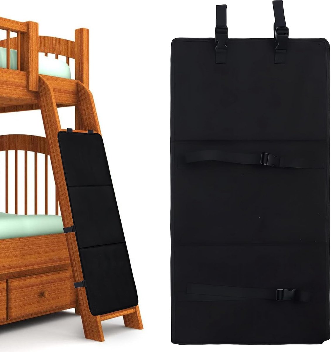 Thijox - Zwarte Stapelbed Ladderhoes Hoogslaper Bescherming van Oxfordstof met Verstelbare Gespen, Opvouwbaar Ladderpad voor Kinderen (78 x 38 cm)