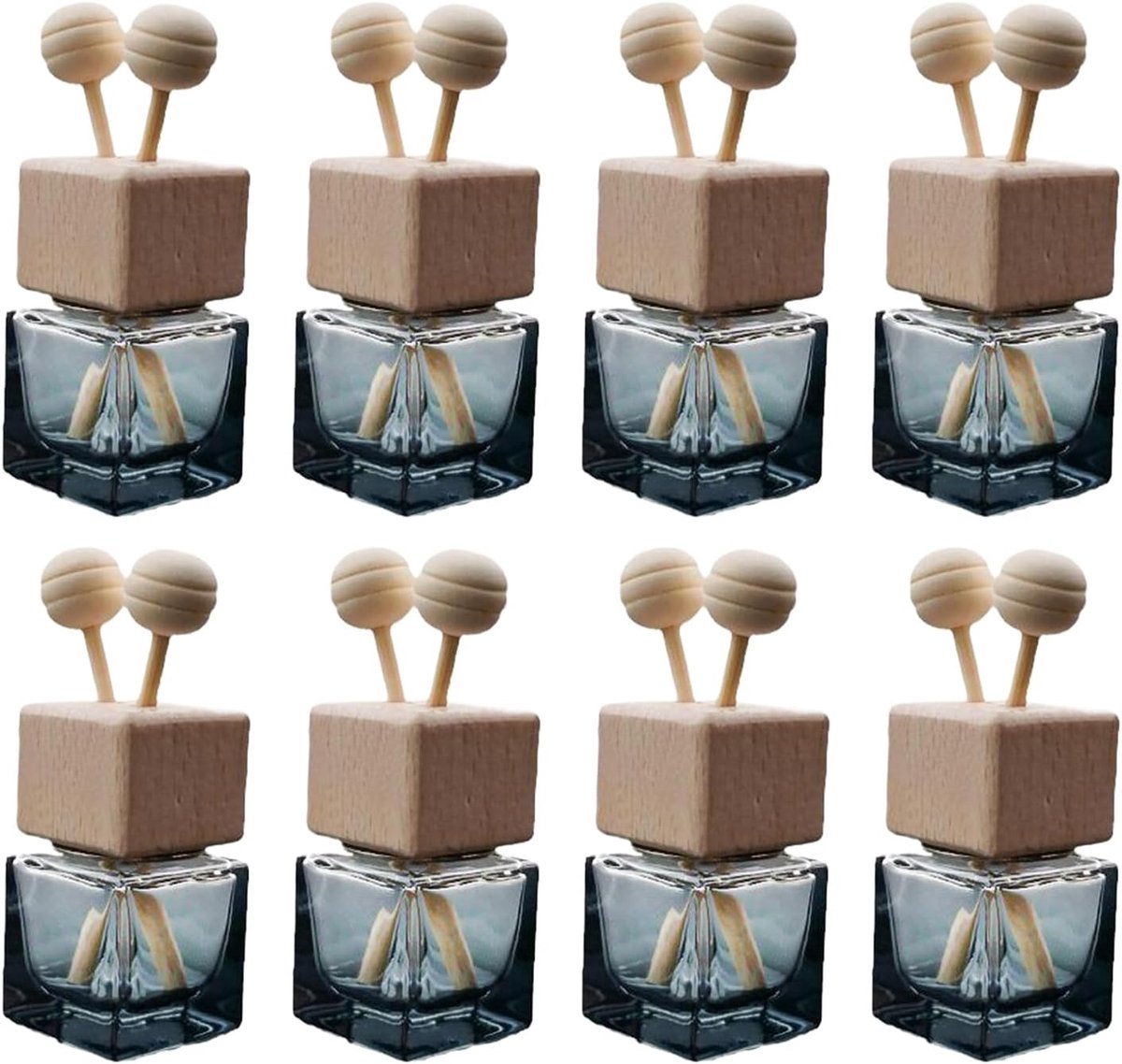 SnelShoppen - 8 Stuks Auto Luchtverfrisser Geurflacon met Clip - 8ml Lege Parfumflesjes voor Essentiële Olie - Zwart Glas Aromatherapie Flessen, Decor
