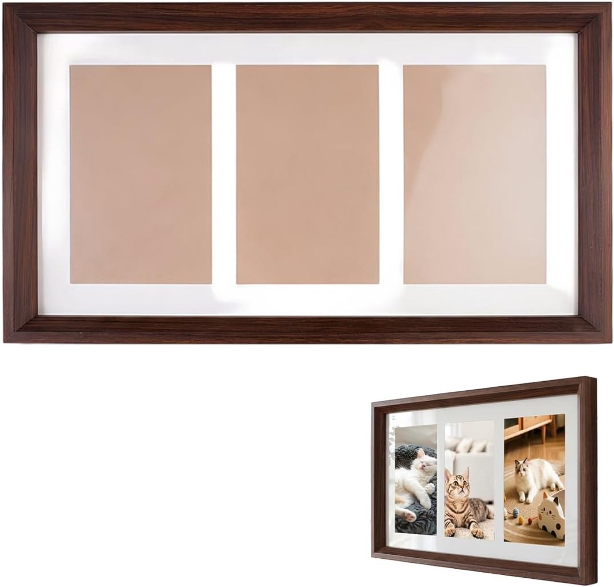 SnelShoppen - Photo Frame voor 3 Foto's, Collage Fotolijst 10 x 15 cm, Multifunctionele Staande Lijst, Houten Fotolijst voor Woonkamer, Slaapkamer, Ka