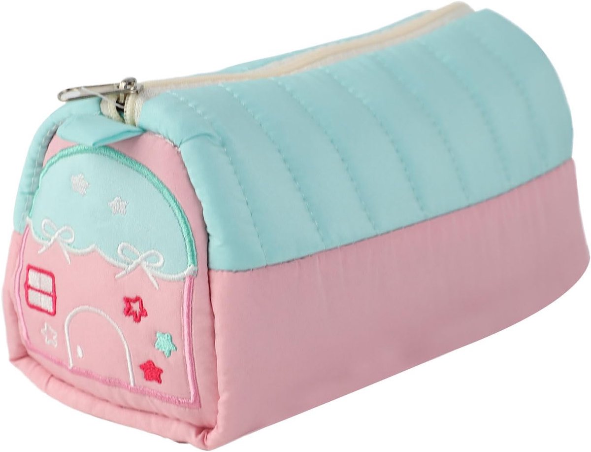SnelShoppen - Aesthetic Pennenbakje voor Vrouwen, Kinderen, Jongens en Meisjes - Ruimtebesparend, Wasbaar, Hoogwaardige Katoen en Linnen, Groen Roze,