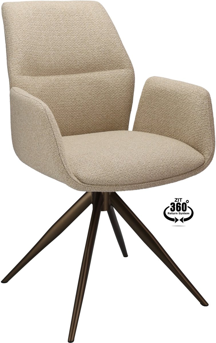 Icon Living - Armstoel Waylon Stof Rhythm Beige Leg Bronze 360° Return-system