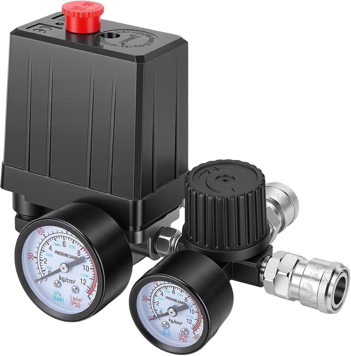SnelShoppen - Pressure Switch Compressor 220V - Drukregelaar voor Luchtcompressor - 1/4 Inch Met Drukmeter - Veiligheidsklep - 90-120PSI Accessoires