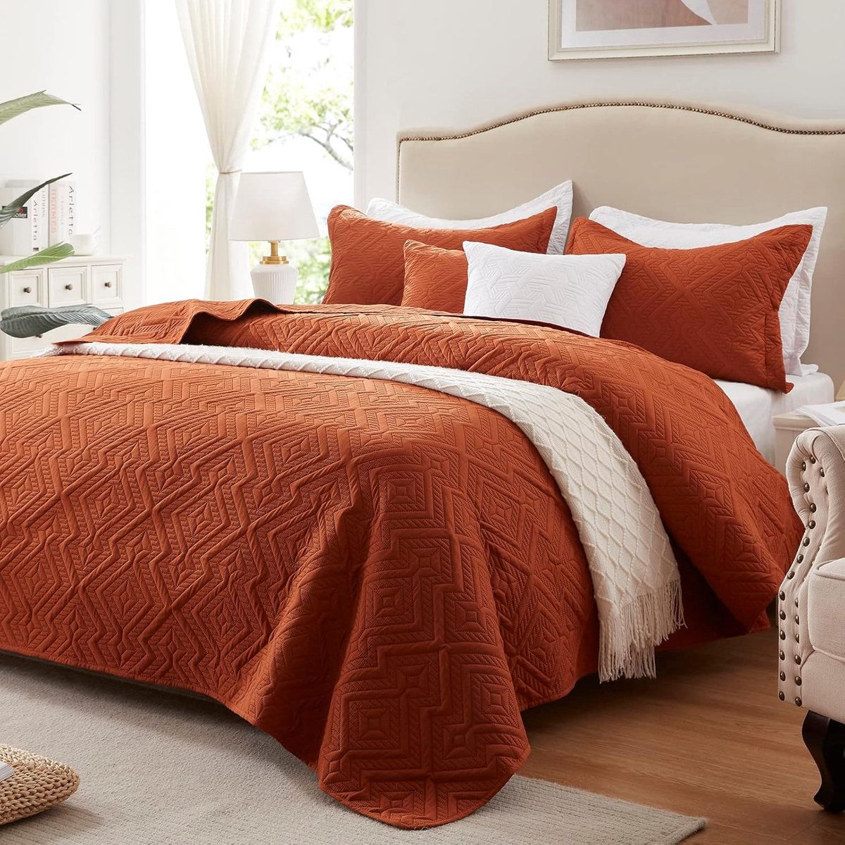 SnelShoppen - Luxe 3-delig Duvet Dekbedovertrek Set voor Full/Queen - Lichtgewicht Rust/Roest Bedsprei 228x228cm - Zachte Microfiber Zomer Comforter -