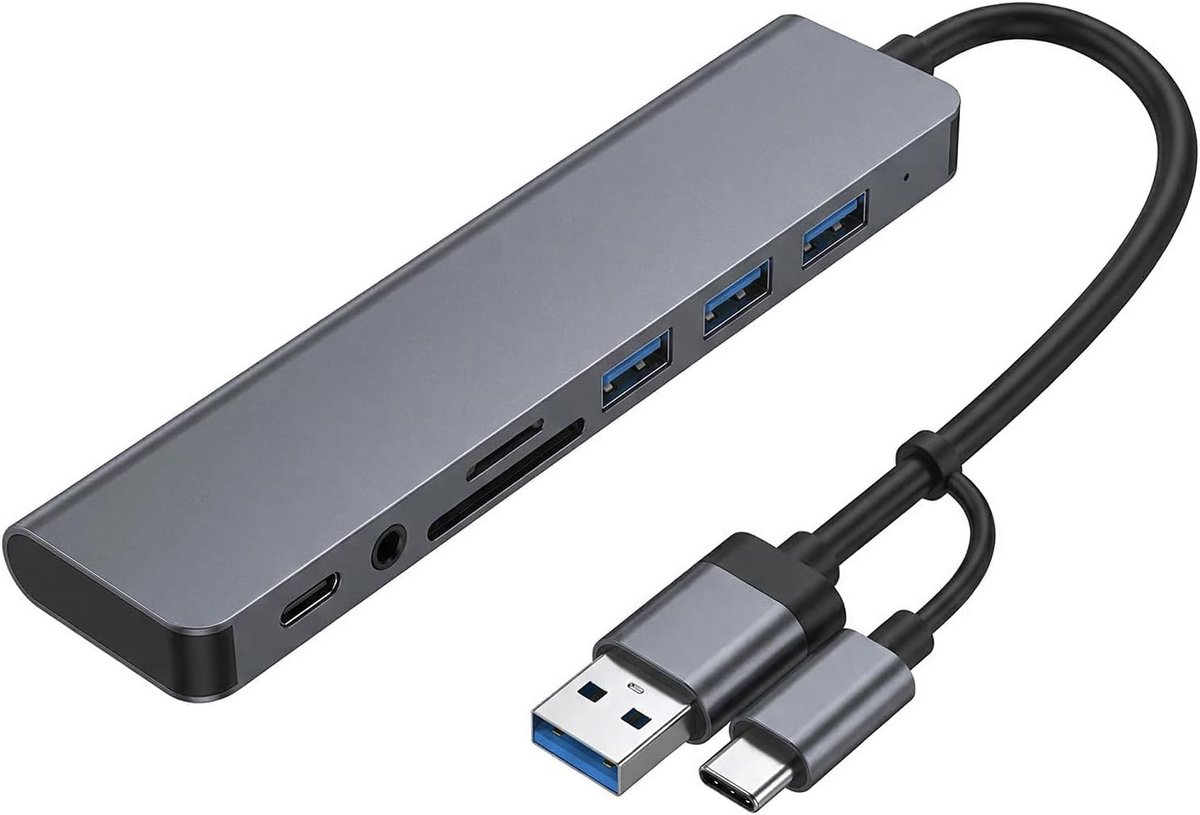 SnelShoppen - 8-in-1 USB C Hub, USB C Dock Adapter met 4 USB Poorten, SD/TF Kaartlezer, 3.5mm Audio Jack, USB C Overdracht, Compatibel met Laptops en