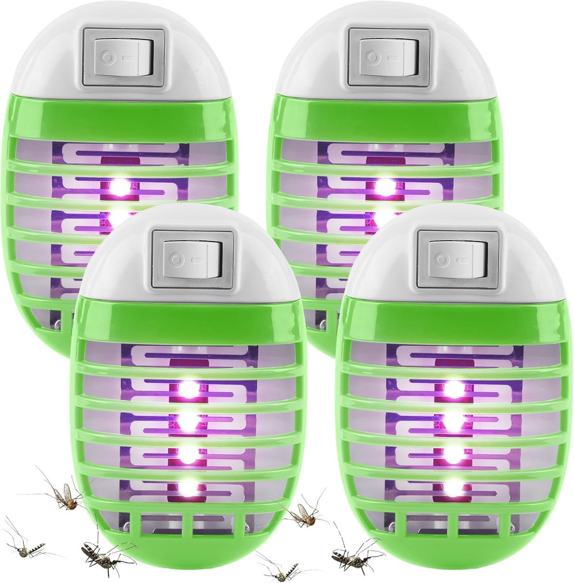 4-delige set - Muggenverdelger - UV-muggenverdelger - Elektrische muggenvanger - Insectenlamp - Elektrische muggenverdelger met stekker - Universele vliegenvanger voor binnen en buiten - Stille werking - Gemakkelijk te gebruiken - Groen