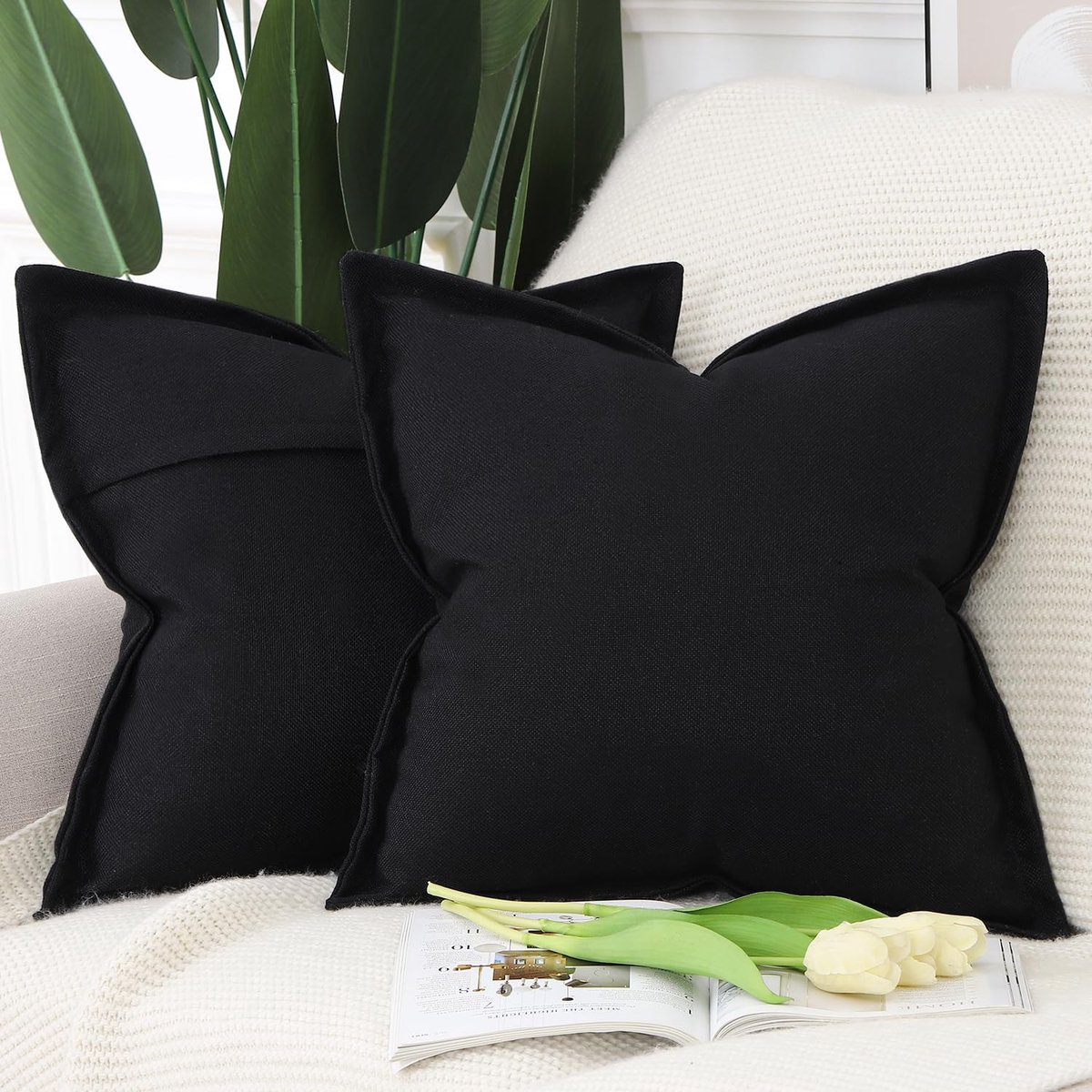 SnelShoppen - Set van 2 Imitatie Linnen Kussenslopen 45x45cm - Zachte Decoratieve Kussenhoezen met Brede Rand - Modern Kussen voor Bank en Slaapkamer