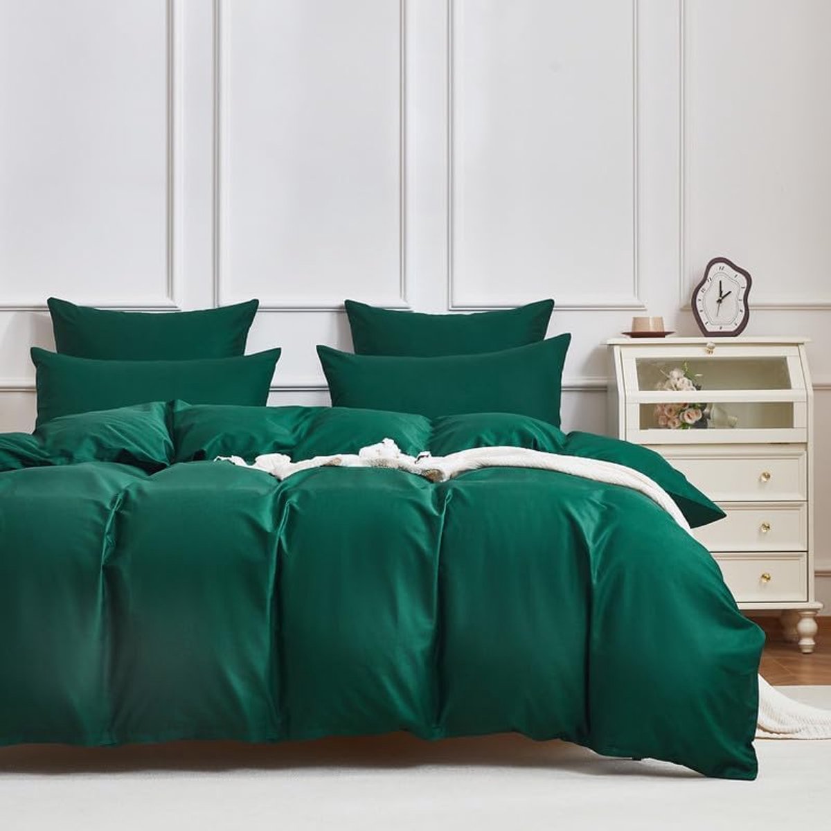 SnelShoppen - 100% Katoenen Dekbedovertrekset 200 x 200 cm - Olijfgroen Mako Satin, 3-delig Inclusief 2 Kussenhoezen 80 x 80 cm - Luxe en Ademend Bedl