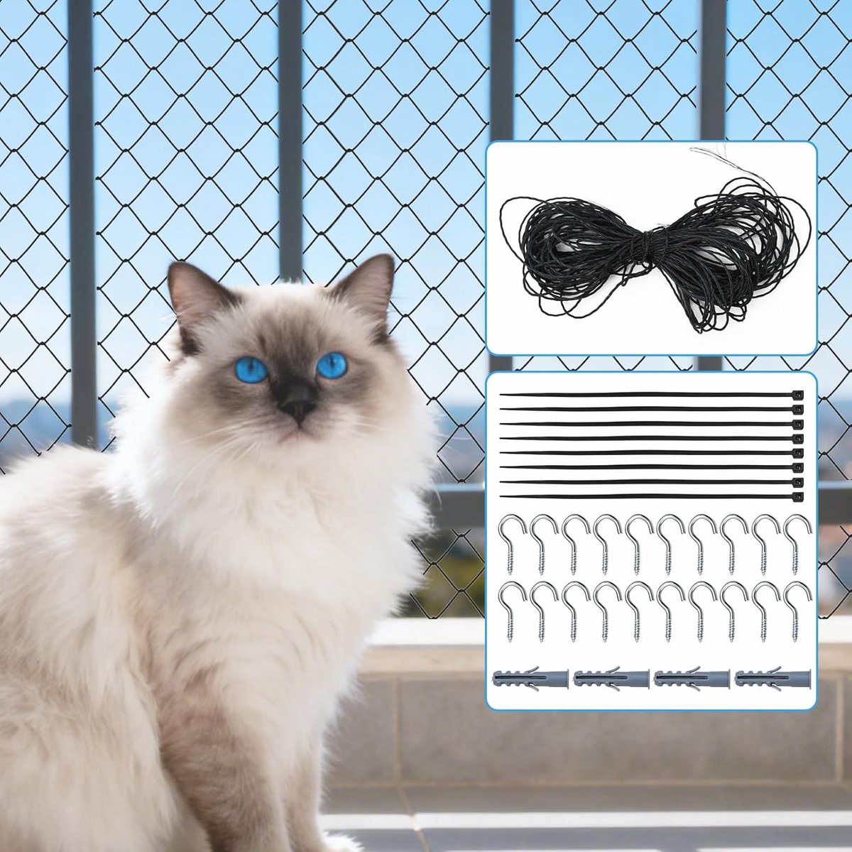 SnelShoppen - Cat Balcony Net 6 x 3 m Extra Versterkt met Staaldraden, Balkonbeveiliger, Weerbestendig en UV-Bestendig, Geschikt voor Balkon, Raam en