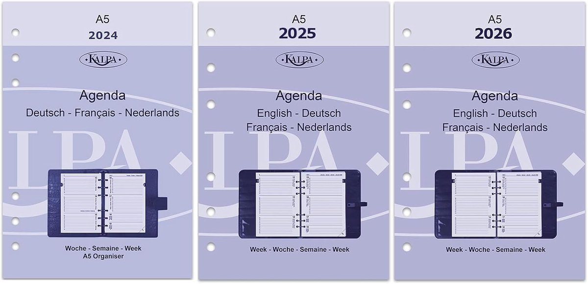 SnelShoppen - Kalpa Agenda Navulling A5, 6 Ringbinders, Persoonlijke Organiser, Afspraakplanner, 2024 2025 2026, 1 Week op 2 Pagina's, Budgetvriendeli