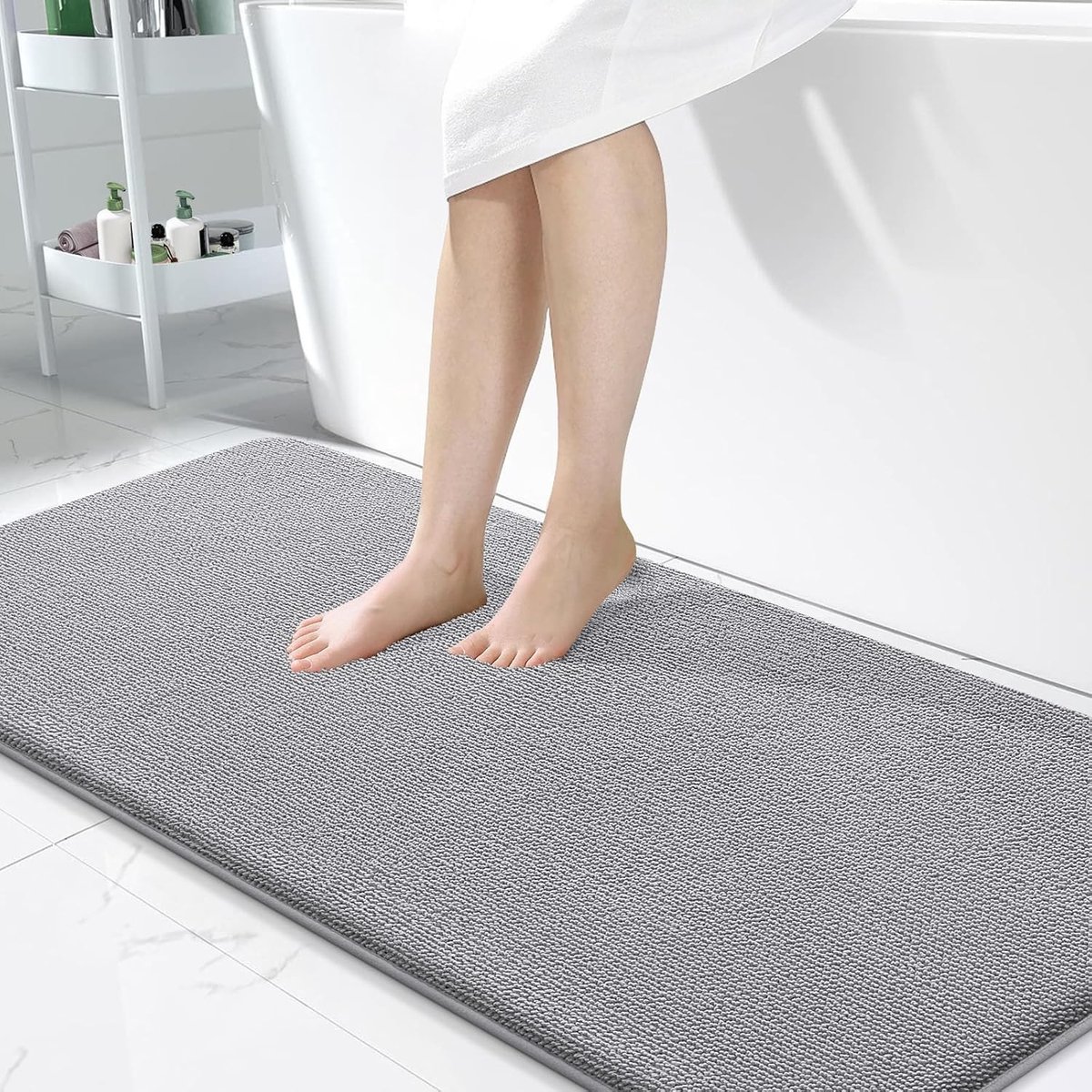 SnelShoppen - Memory Foam Badmat 60x120cm - Zacht en Absorberend - Antislip Badkamer Tapijt - Grijs - Wasbaar - Douchemat voor Badkamer - Luxe Comfort