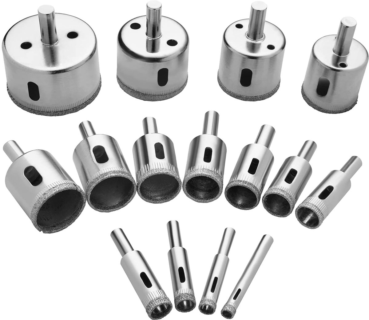 SnelShoppen - 15-delige Diamant Boor Set - Diamant Gecoate Boorstukken voor Glas, Tegels, Keramiek, Marmer, Porselein - Carbon Staal (8mm - 50mm)