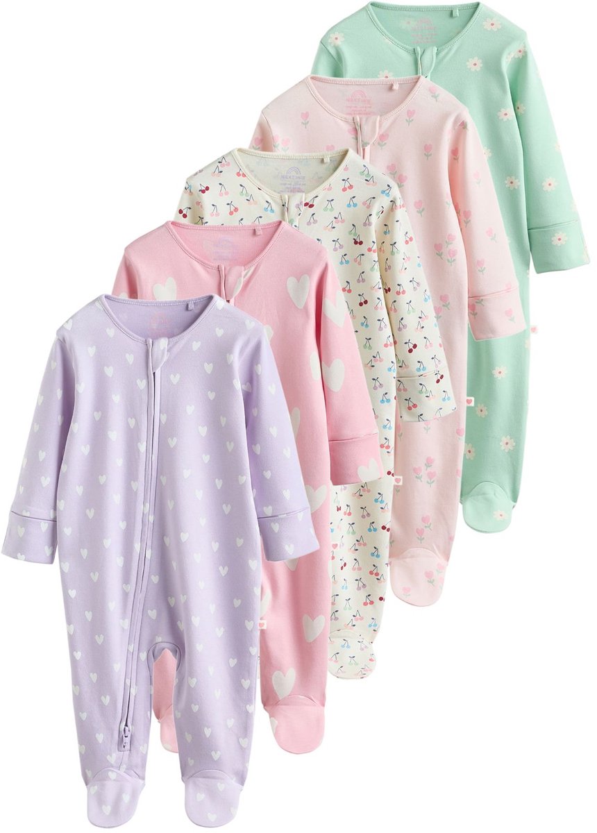 Next - Meisjes - Set van 5 babypyjama's met tweewegritssluiting - Paars