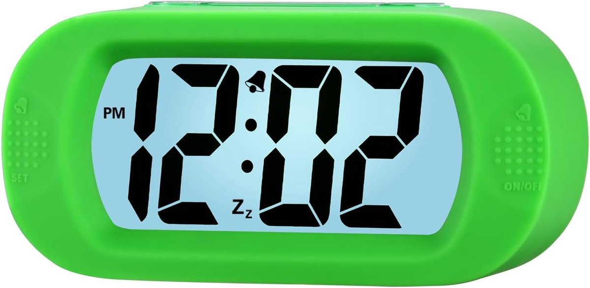 SnelShoppen - Digitale Alarmklok voor Kinderen met Nachtlampje en Snoozefunctie - Reisklok met Groot LCD Display - Batterij Operated - Groene Kleur