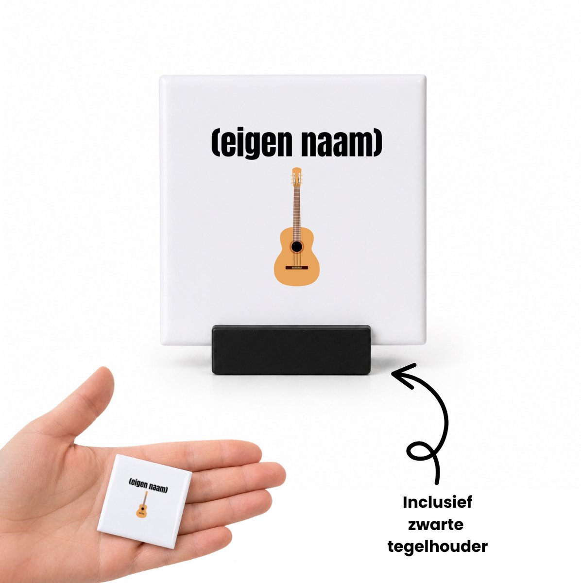 Hacebo gitaar met eigen naam tegeltje met tegelhouder - Gitaar - gitaar liefhebbers - tegeltjes met tekst - muziekliefhebber - leuk cadeau voor iemand die houd van gitaren - cadeau - kado - spreuktegels - 4.8x4.8 CM Wit