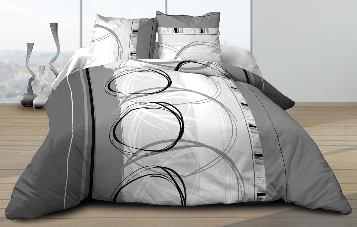 SnelShoppen - Bedlinnen Set 160 x 200 cm, Katoen, Grijs, 1 Fitted Sheet, 1 Dekbedovertrek, 2 Kussenslopen, Perfect voor Tweepersoonsbed