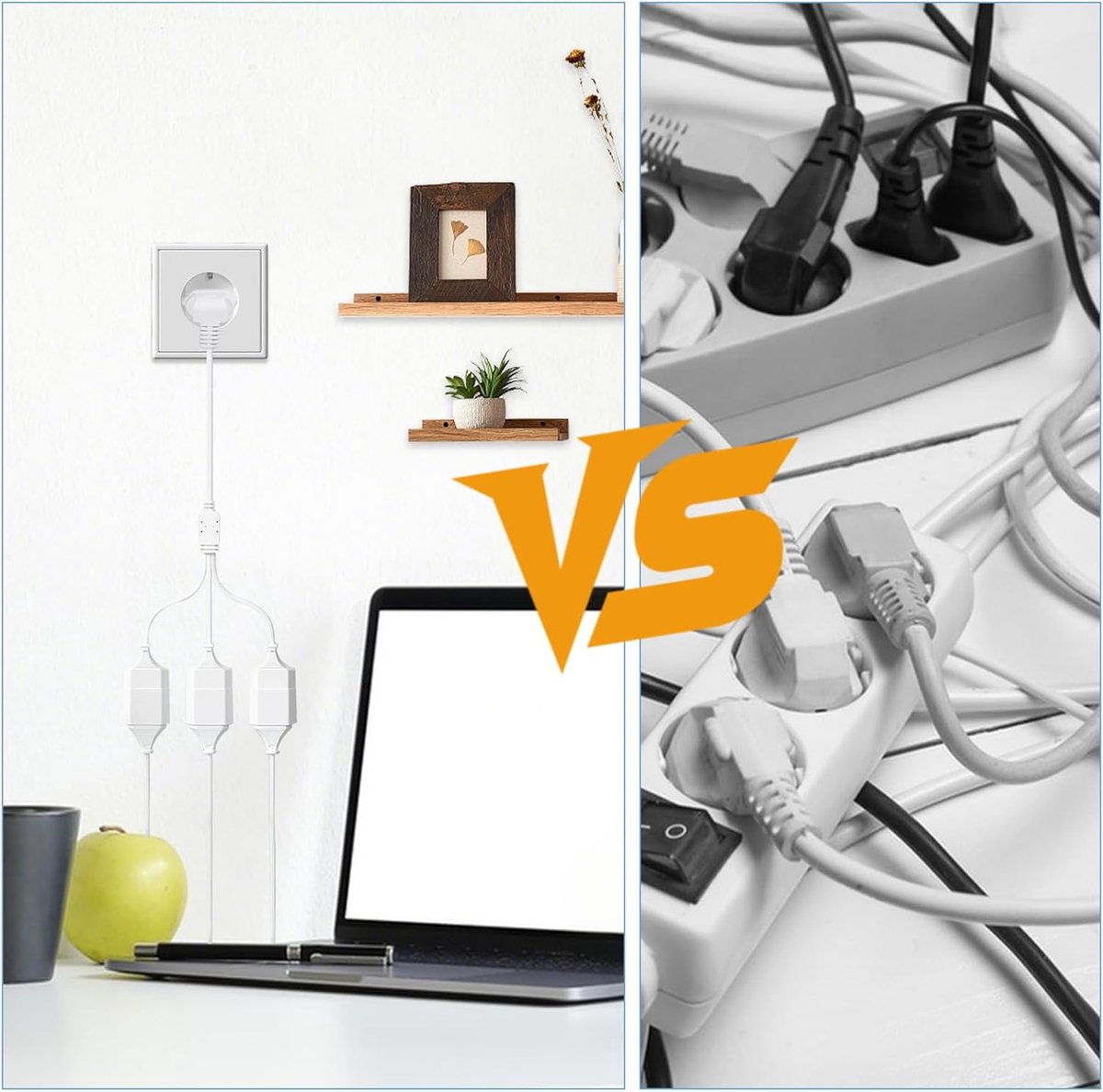 SnelShoppen - Flat Extension Kabel 3-in-1 Europese 90 Graden Stekkerdoos 250V / 2.5A Max voor TV, Computer, Beamer, Lampen - 50cm Wit